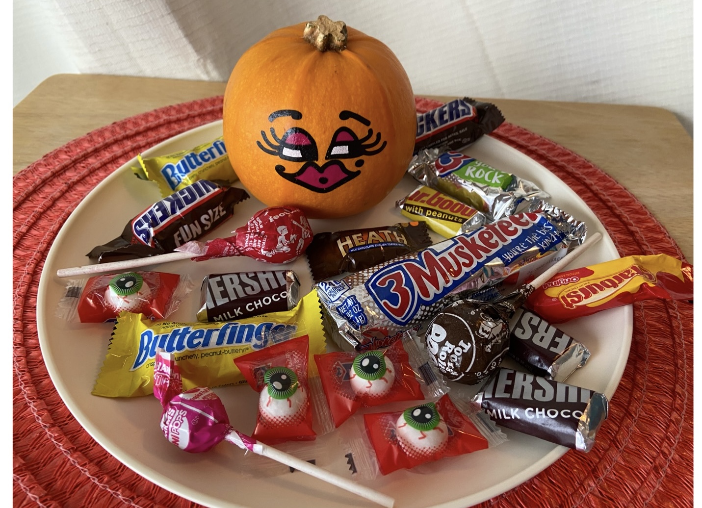 Pumpkin and candy on a plate